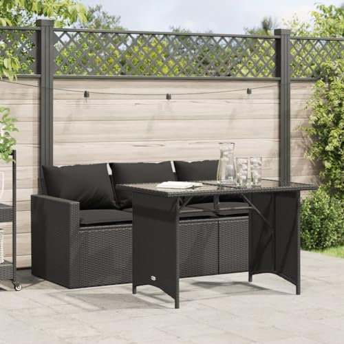 Keyroto Gartensofa 3 sitzer mit Tish Balkonmöbel Kleiner Balkon Balkonmöbel Set Gartenlounge Sofa Lounge Sofa Outdoor Gartenmöbel Klein Garten Essgruppe mit Kissen-Schwarz-