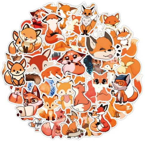 simarro 60 Stück Füchse Aufkleber Fox Sticker, Niedliche Tiere Sticker Wiederverwendbar Fox Sticker Set für Kinder Niedlich Deko Vinyl Fuchs Aufkleber für Laptop Scrapbook Skateboard Auto Gepäck