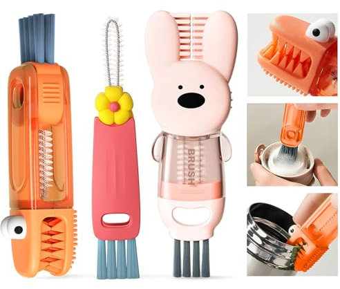 4 in 1 Cup Lid Cleaning Brush, 3 in 1 Bottle Brush, Cup Crevice Cleaning Tools, Easy to Clean and Storage, ABS+Silicone Cup Lid Gap Cleaner, Portable Multifunctional Bottle Cleaning Brush (3Pcs)