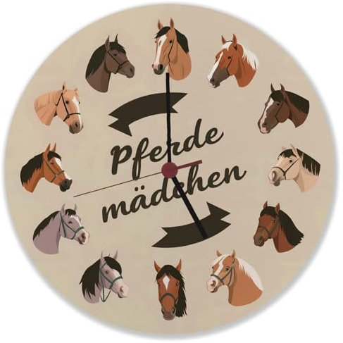 speecheese Pferdemädchen und Pferde Wanduhr Pferdemädchen und Pferde Wanduhr Illustrationen für Mädchen Arabisches Vollblut Englisches Quarter Horse