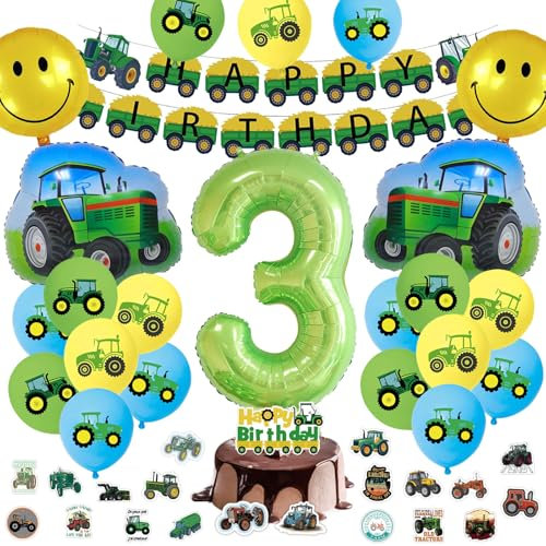 Funnity Traktor Geburtstag Deko 3 Jahre, Geburtstagsdeko Jungen 3 Jahre, Traktor Deko Kindergeburtstag, Traktor Luftballon 3 Jahre für Jungen Party Dekoration