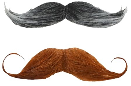 2-Stück Schnurrbart zum Ankleben,Schnauzer zum Ankleben,Fake Bart,Fake Mustache,Falscher Bart Kostüm,Schnurbart Kleben Selbstklebend,Moustache Herrenm Verkleidung,Detektiv Barts (Schwarz und Braun)