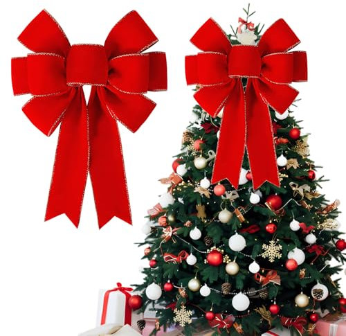 Noeud de Velours de Noël Rouge - Grand Arc pour Arbre, Guirlande, Décoration de Porte D'entrée, Maison, Cheminée - Ruban pour Cadeaux et Artisanat (Rouge A)