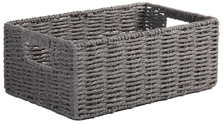 Wickerfield Handwoven Paper Rope Storage Basket for Home Office Storage Organization and Hamper Making (Grey, Small)