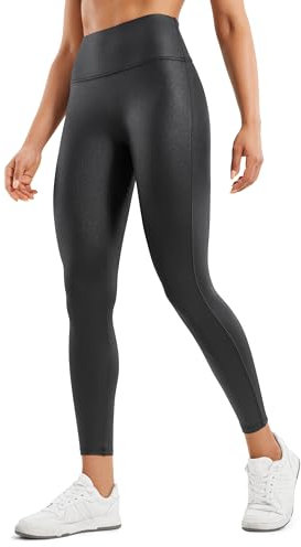 CRZ YOGA Damen Butterluxe Faux Leder Leggings Lederoptik High Waist Sporthose Kunstleder Stretch Workout Sportleggins - 64cm Schwarzer Klassiker 36