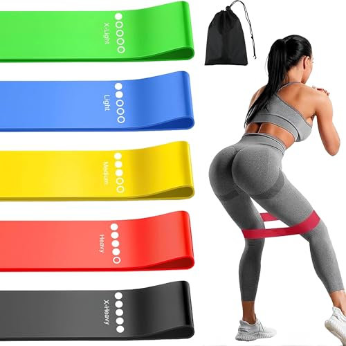 Fitnessbänder, Latex Fitness bänder 5er Set, 5 Verschiedene Stärken trainingsbänder Mit Übungsanleitung & Tragebeutel, Resistance Bands Set für Muskelaufbau, Yoga, Pilates, Krafttraining