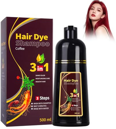 Champú para Cabello instantáneo,Hair Dye Shampoo para Teñir Canas Mujer,Champú para Teñir El Cabello,500ML,Instantáneo Champu Colorante Tinte, Champús con Tinte para Cabellos Grises Rojo Vino Oscuro