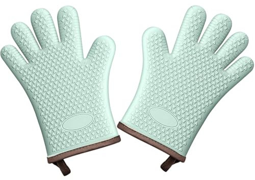 2-Pack Green Silicone Oven Gloves, Heat Resistant 500°C, Non-Slip, Soft Lining, Kitchen Mittens, Oven Mitts Silicone, Oven Glove Heat Resistant, Ovens Gloves with Fingers, Oven Mits