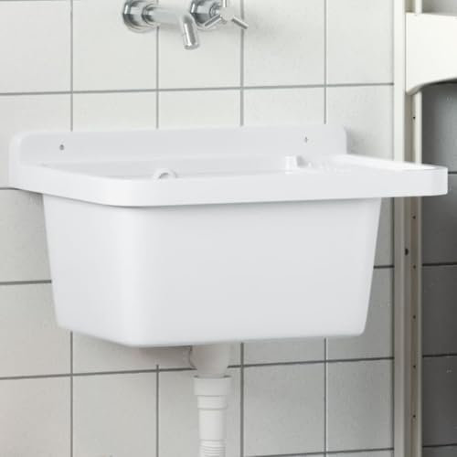 Évier Mural en Résine, Bac de Lavage Extérieur Évier de Lavabo de Jardin Lavabo pour montage murale blanc 50x35x24 cm résine