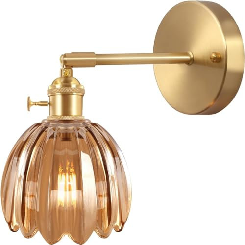 TOKTOP Applique Murale Intérieure avec Interrupteur Abat-jour en Verre Lampe Murale Fleur Luminaire Lampe Applique pour Salle de Bain Salon Chambre Cuisine, Ambre