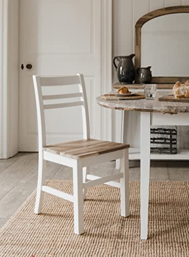 Florence Wooden Dining Chair | Country Style Kitchen Chair with Limed Acacia Hardwood Seat | Quality Kitchen Dining Furniture (white, 1-Chair)