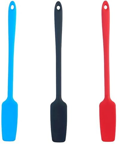 Lot de 3 spatules en silicone résistantes à la chaleur - 3 couleurs - Longue poignée anti-adhésive - 28 cm - Grattoir à pâte en caoutchouc sans couture - Outils de mélange pour la cuisine et la