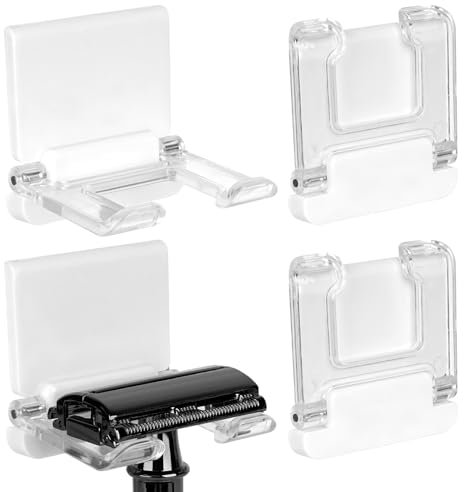 Linkidea 4 Pack Plastic Razor Holder for Bathroom, Compatible with Harry's 5 Blade, DORCO Dorco Pace 6 Pro, Gillette, Foldable Shaver Stand (White)