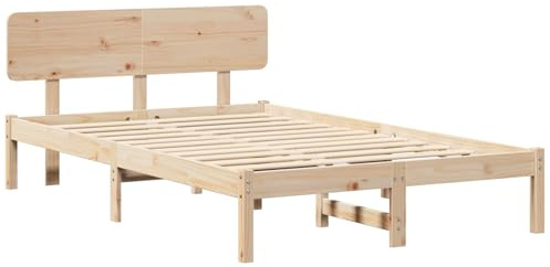 vidaXL Plattformbett mit angefügtem Kopfteil 135 x 190 cm aus robustem Kiefernholz. Minimalistisches Design, platzsparende Schlafzimmermöbel und moderner Holzlook für Erwachsene.