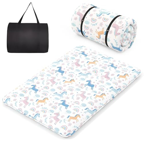 LIFEZEAL Futon Matratze, Japanische Bodenmatratze Klappmatratze Tragbar, Tatami Futon mit Tragetasche & Abnehmbarer Bezug, Schlafunterlage für Gästezimmer, Schlafzimmer (Bunt, 140 x 200 cm)