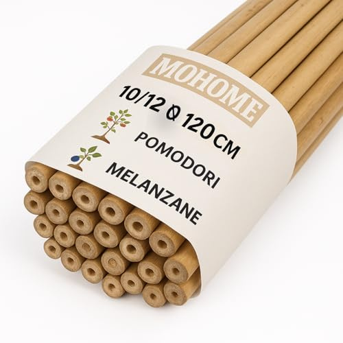 MOHOME Canne Bambù Giardinaggio Naturali Set 50 Cannette 10/12 Ø x 120 cm Bastoncini Supporto Piante Orto Sostegni Tutore Pali Resistenti Rampicanti Giardino Pomodori Melanzane