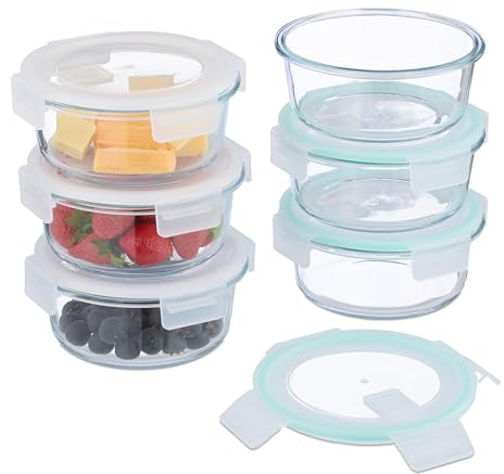Relaxdays Fiambreras de Cristal con Tapa, Set de 6, 620 ml, Recipientes Herméticos, Cierre de Plástico, Transparente, Silicona, Vidrio