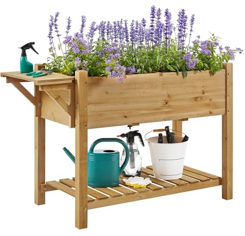 Yaheetech Hochbeet mit Klappbare Tischplatte & 8 Geteilten Fächern, Pflanzkasten Blumenkasten Pflanzbeet für Garten/Hinterhof/Veranda, Kräuterbeet zum Bepflanzen 123,5 x 54 x 80 cm