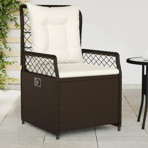 Owoxanthellate Gartenstühle Set 2er Braun Poly Rattan Verstellbare Rückenlehne 55x60x93 cm Sessel mit Dicken Cremeweißen Kissen Robust & Modern für Garten Balkon Terrasse