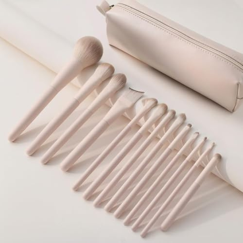 Set di pennelli per trucco, professionali per applicazioni precise, con pennello per fondotinta, pennello per contorno e trucco per occhi, ideale per viaggi e uso quotidiano (Rosa 13pcs)