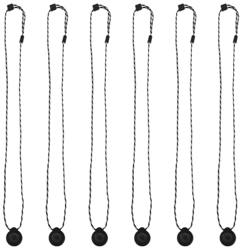 6pcs Magnetic Adjustable Lavalier Mic Lanyard for Recording | Black Nylon Metal Rubber Set, Button Style Holder, Travel and Presentations Use, Lightweight Clipless Convenience