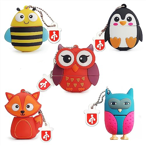 leizhan 8GB Chiavetta USB Confezione Pen Drive Scheda di Memoria con Grafica Animale Carino Chiavetta di memoria esterna Adatto per bambini amici studenti regali di laurea souvenir(5 * 8GB,Animale)