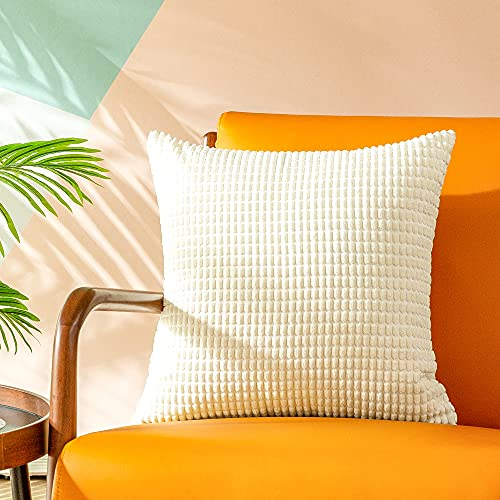 CaliTime Kissenbezüge Kissenhülle Kissenbezug Komfortabler Supersoft Corduroy Corn Striped Both Sides Dekokissenbezug 45cm x 45cm Creme