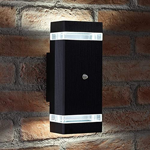 Auraglow Dusk Till Dawn Sensor Double Up & Down Outdoor Wall Security Light (Black, Cool White)