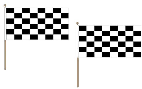 Drapeau Damier noir et blanc 45x30cm HAMPE en bois - LOT DE 10 Drapeaux à damiers - course automobile - Formule 1 30 x 45 cm - AZ FLAG