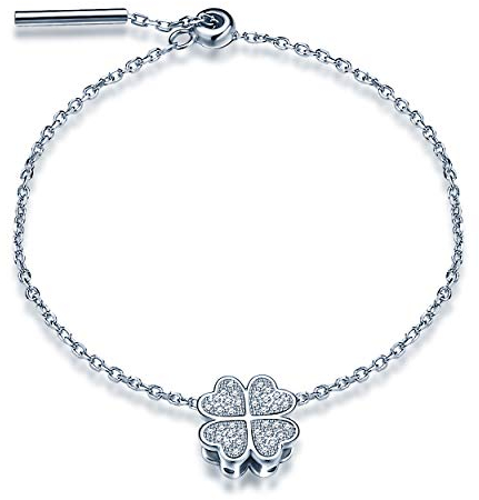 Yumilok Damen Frauen Mädchen Allergenfrei 925 Sterling Silber Vierblättriges Kleeblatt Armband Armkette Armreif,Silber