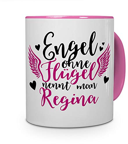 printplanet Tasse mit Namen Regina - Motiv Engel - Namenstasse, Kaffeebecher, Mug, Becher, Kaffeetasse - Farbe Rosa