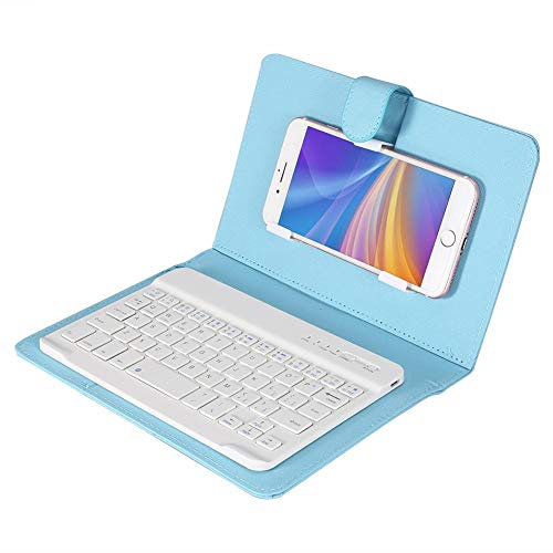 Tastiera Bluetooth Portatile e Cover Sottile per Case con Tastiera Staccabile, Staffa, Supporto Integrato con Supporto per Telefono Cellulare 4.5-6.8 Pollici per iOS/Windows/Android(Blu)
