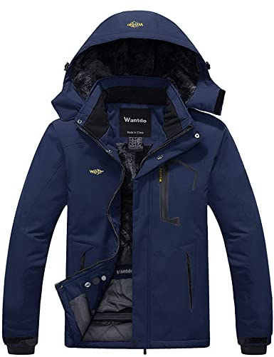 Wantdo Giacca da Neve in Pile Warm Giubbotto da Montagna Caldo Jacket for Work with Hooded Warm Cappotto da Passeggio all'Aperto Sport Uomo Blu Scuro XL