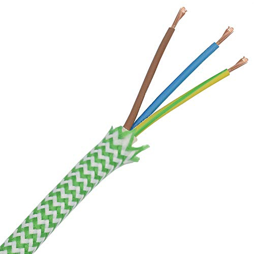 3m Stoffkabel Grün-Weiß Zickzack 3x0,75qmm Textilkabel Lampenkabel Stromkabel Leuchtenkabel Kabel umsponnen