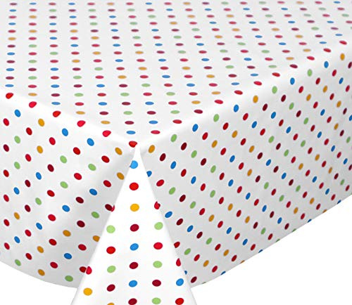 BEAUTEX Wachstuchtischdecke Bunte Punkte eckig 140x240 Basteltischdecke | Punkte, wasserabweisend, zuschneidbar, als Basteltischdecke, Maldecke für Kinder sowie für Balkon & Garten, pflegeleicht