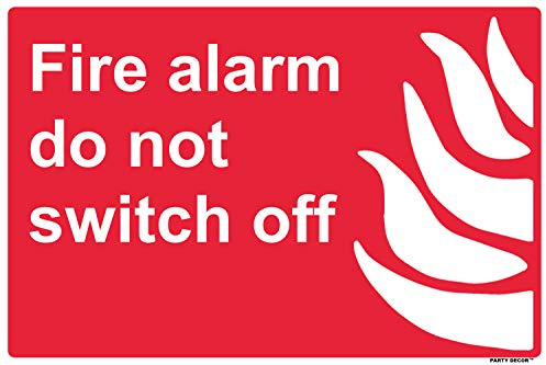 2 x safety sign - fire alarm do not switch off - landscape - self adhesive weather proof vinyl sticker label - 20cm x 15cm (MPN-5141)