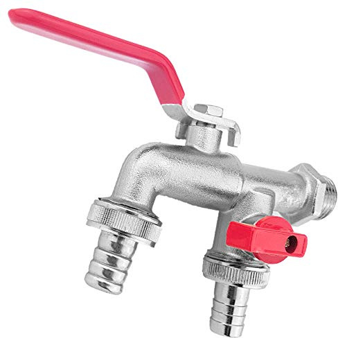 QUALITÄTS AUSLAUFVENTIL aus Messing > Stahlhebelgriff Rot | Wandanschluss 1/2 Zoll AG | Mini Absperrhahn 3/4 AG >>> 2x Schlauchtülle ca. 14mm