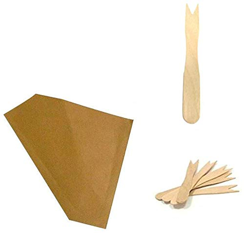 100 conos para patatas fritas, panino hamburger + 1000 tenedores de madera de 8,5 cm.