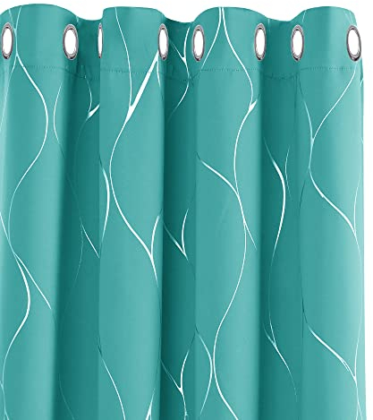 Deconovo Sichtschutz Vorhang mit Ösen thermo gegen Kälte Thermogardine Hitzeschutz dicke Thermovorhang Kälteschutz, Blickdichte Gardinen, Wohnzimmer Vorhang, 138x132 cm(HöhexBreite), Türkis, 2er Set