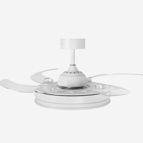 UNIVERSALBLUE Ventilador de Techo con Luz LED + WIFI | 4 Aspas Ocultables y Motor DC Silencioso | Aspas Retráctiles 6 Velocidades | Color Blanco