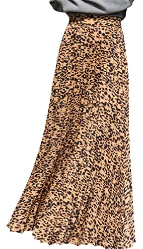 ebossy Fließender, plissierter Maxirock mit hoher Taille, für Damen, aus Chiffon