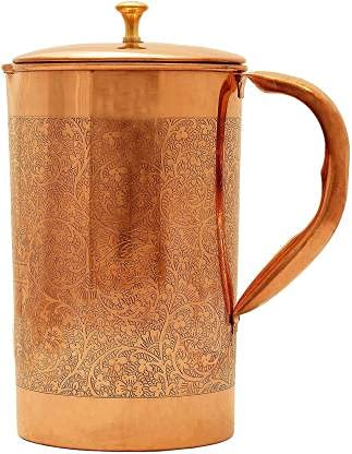 Carafe en cuivre pur pour la guérison ayurvédique sans doublure intérieure - 1,5 L (modèle 8)