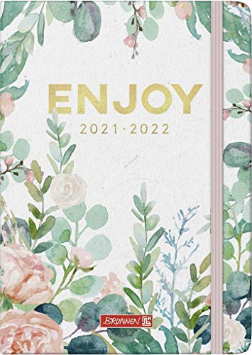 Brunnen 1072130142 Schülerkalender 2021/2022 (18 Monate) „Enjoy“ 2 Seiten = 1 Woche, Blattgröße 14,8 x 21 cm, A5, Hardcover-Einband mit Textilüberzug