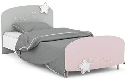 Befara Kinderbett MIT Sternen Cosmos, Grau/Rosa/Weiss, 97 x 194,7 x 77 cm, Kinderbett mit Sternen Kosmos