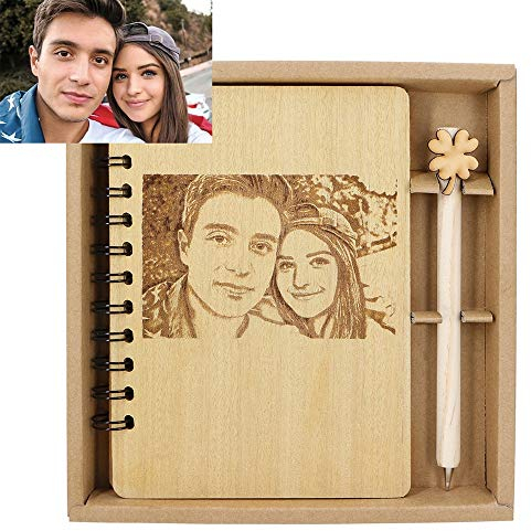 Notizbuch aus Holz, Tagebuch, Notizblock, Vintage-Gravur, Notizbuch, mit Stift, personalisiertes Geschenk, Hochzeitsgästebuch