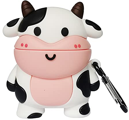 Schutzhülle für 1/2 Kuh, niedliches Cartoon-3D-Silikon-Schutzhülle 1 und 2 Airpod-Hülle, Jungen, Mädchen, Kinder, Teenager, Frauen, niedlich, Kawaii, Mode, lustige Hülle Airpods (Kuh)
