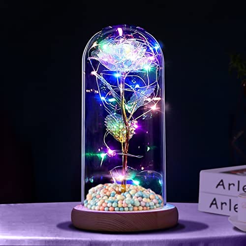 crayfomo Forever Rose Flowers Gifts for Her,Enchanted Artificial Rose with Colorful LED Light in Glass Dome,Romantic Present for Valentine's Day Mother's Day Anniversary Birthday Christmas