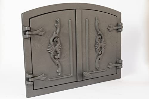SEZAM Porte de fumoir double en fonte, avec loquet de porte, semi-circulaire, porte pour fumoir - porte de four - porte de four en pierre, 41 x 4 x 55 cm, graphite peint