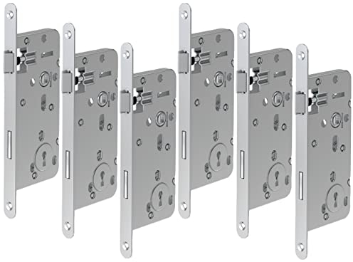 BASI | 6er SET Einsteckschloss für Zimmertüren nach Ö-Norm | mit Buntbartschloss | DIN Rechts/Links | abgerundete Ausführung | Stulp: 18x250 mm | Türschloss