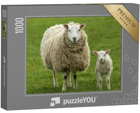 puzzleYOU: Puzzle 1000 Teile „Mutterschaf mit ihrem Jungen Lamm, beide mit dem Gesicht nach vorne“ – aus der Puzzle-Kollektion Schafe & Lämmer